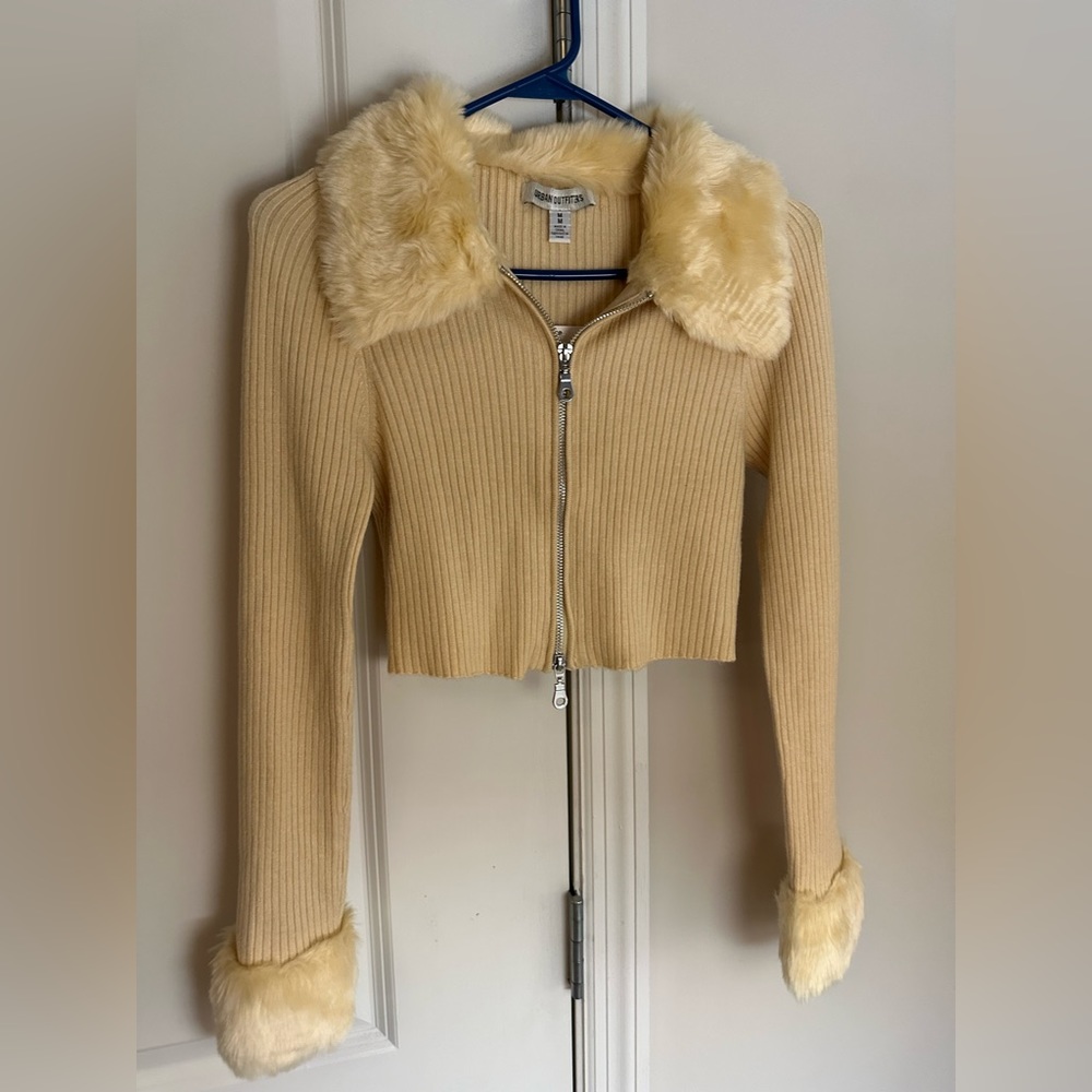 Urban outfitters cropped fur trimmed sweater